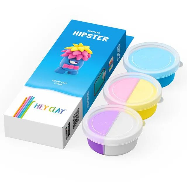 HEY CLAY – DIY Hipster Plastic Creative Modelling Air - Dry Clay For Kids 3 Cans - Marah Kids