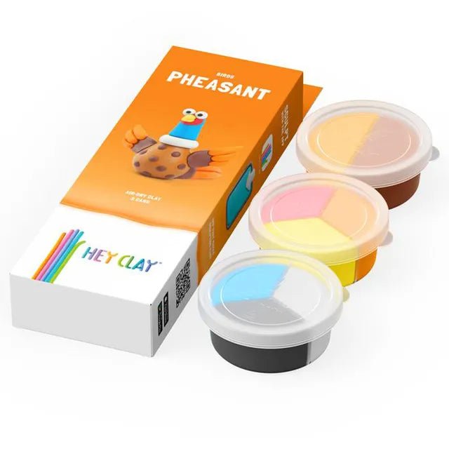 HEY CLAY – DIY Pheasant Plastic Creative Modelling Air - Dry Clay For Kids 3 Cans - Marah Kids