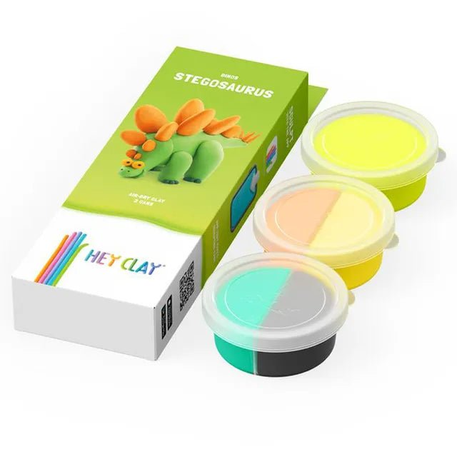 HEY CLAY – DIY Stegosaurus Plastic Creative Modelling Air - Dry Clay For Kids 3 Cans - Marah Kids