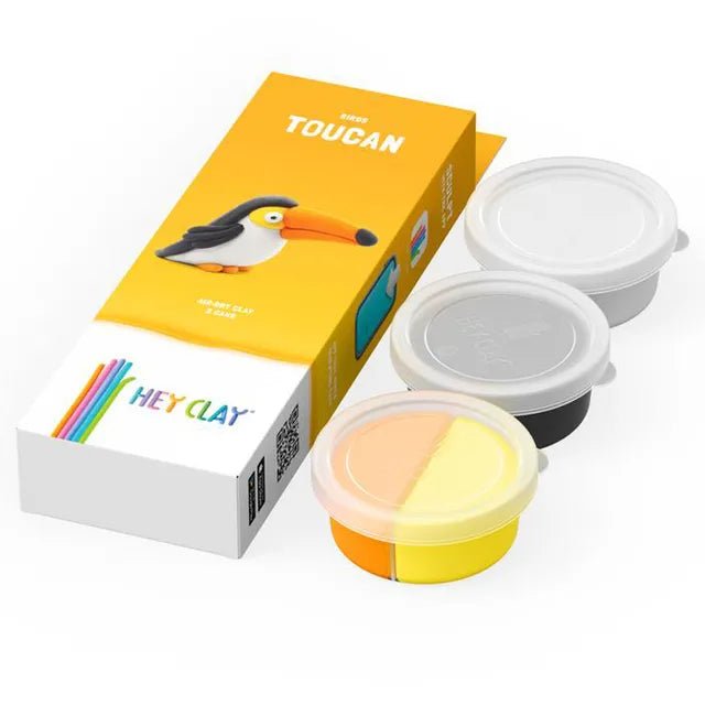 HEY CLAY – DIY Toucan Plastic Creative Modelling Air - Dry Clay For Kids 3 Cans - Marah Kids
