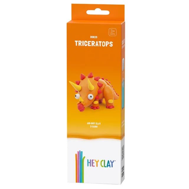 HEY CLAY – DIY Triceratops Plastic Creative Modelling Air - Dry Clay For Kids 3 Cans - Marah Kids