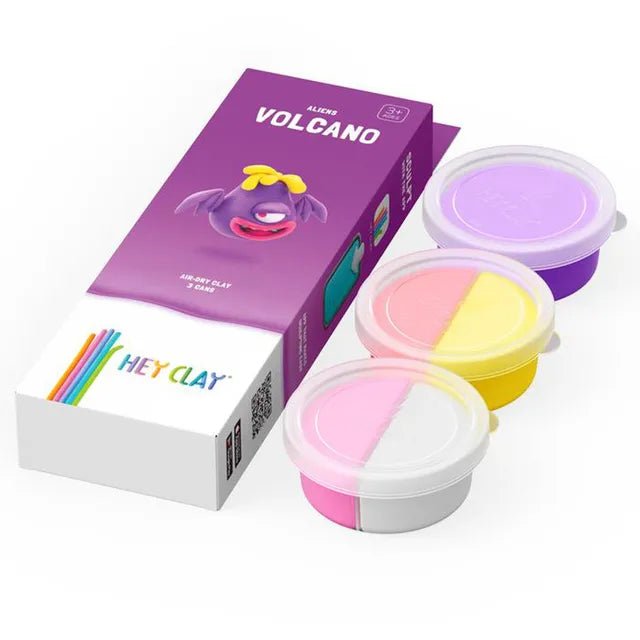 HEY CLAY – DIY Volcano Plastic Creative Modelling Air - Dry Clay For Kids 3 Cans - Marah Kids