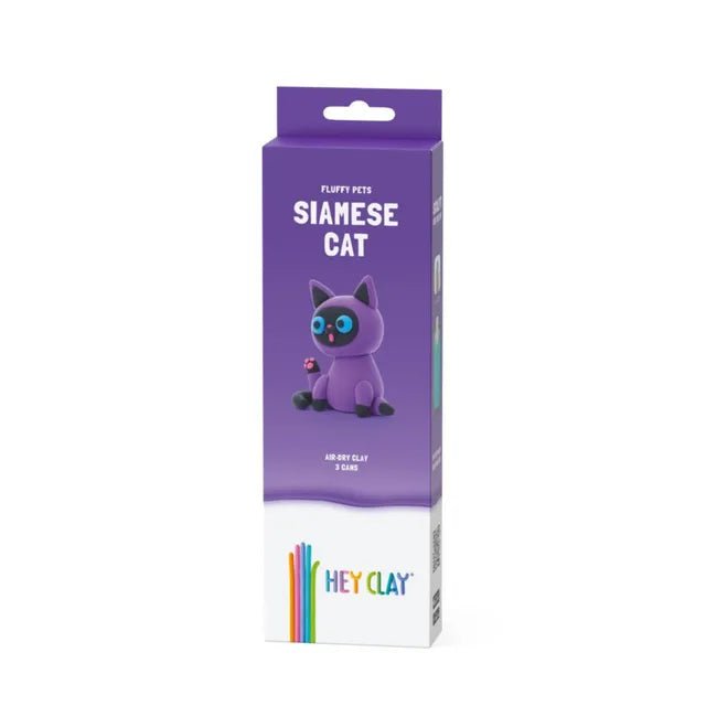 Hey Clay - Fluffy Pets SIAMESE CAT Colourful modelling air - dry clay, 3 cans with fun interactive app for kids 3 years + - Marah Kids