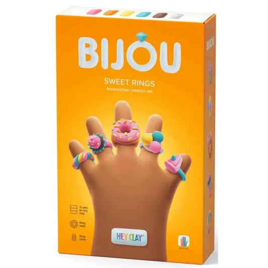 Hey Clay - SWEET RINGS Colourful modelling air - dry clay, 3 cans with fun interactive app for kids 3 years + - Marah Kids