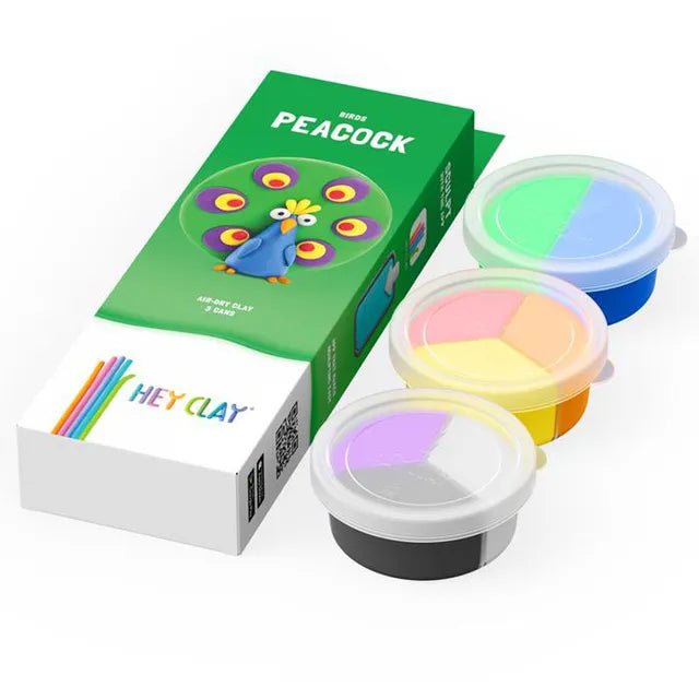 HEY CLAY – DIY Peacock Plastic Creative Modelling Air - Dry Clay For Kids 3 Cans - Marah Kids