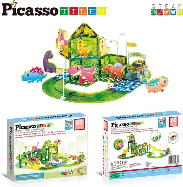 Picasso Magnetic Tiles Dinosaur Race Track 89 - pieces - Marah Kids