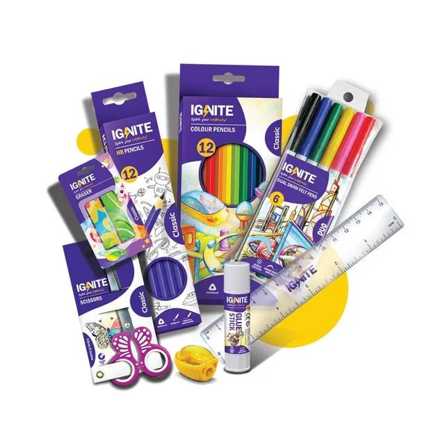 IGNITE - Little Minds Craft Kit | is designed to inspire creativity and artistic expression in young children | Classic HB Pencil 12 pack, Sharpener, Duo two Tip Felt Pen 6 color, Ruler | Ages 3+ - Marah Kids