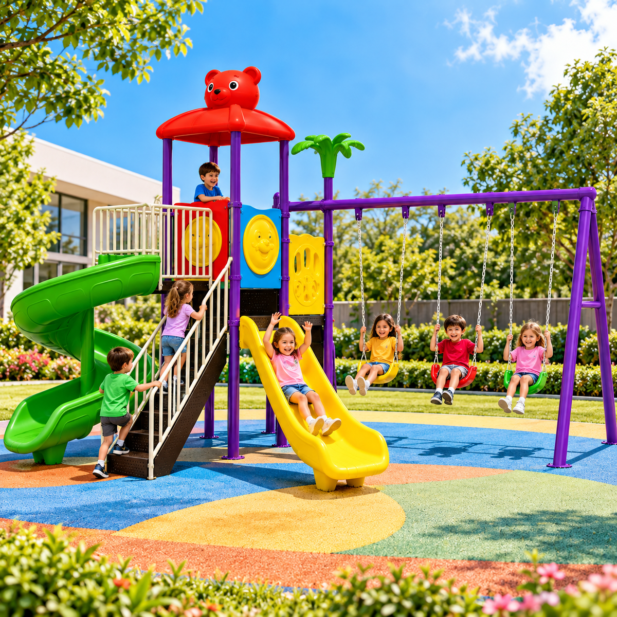 Toyemporium Bear Roof 3 Swings & 2 Slides