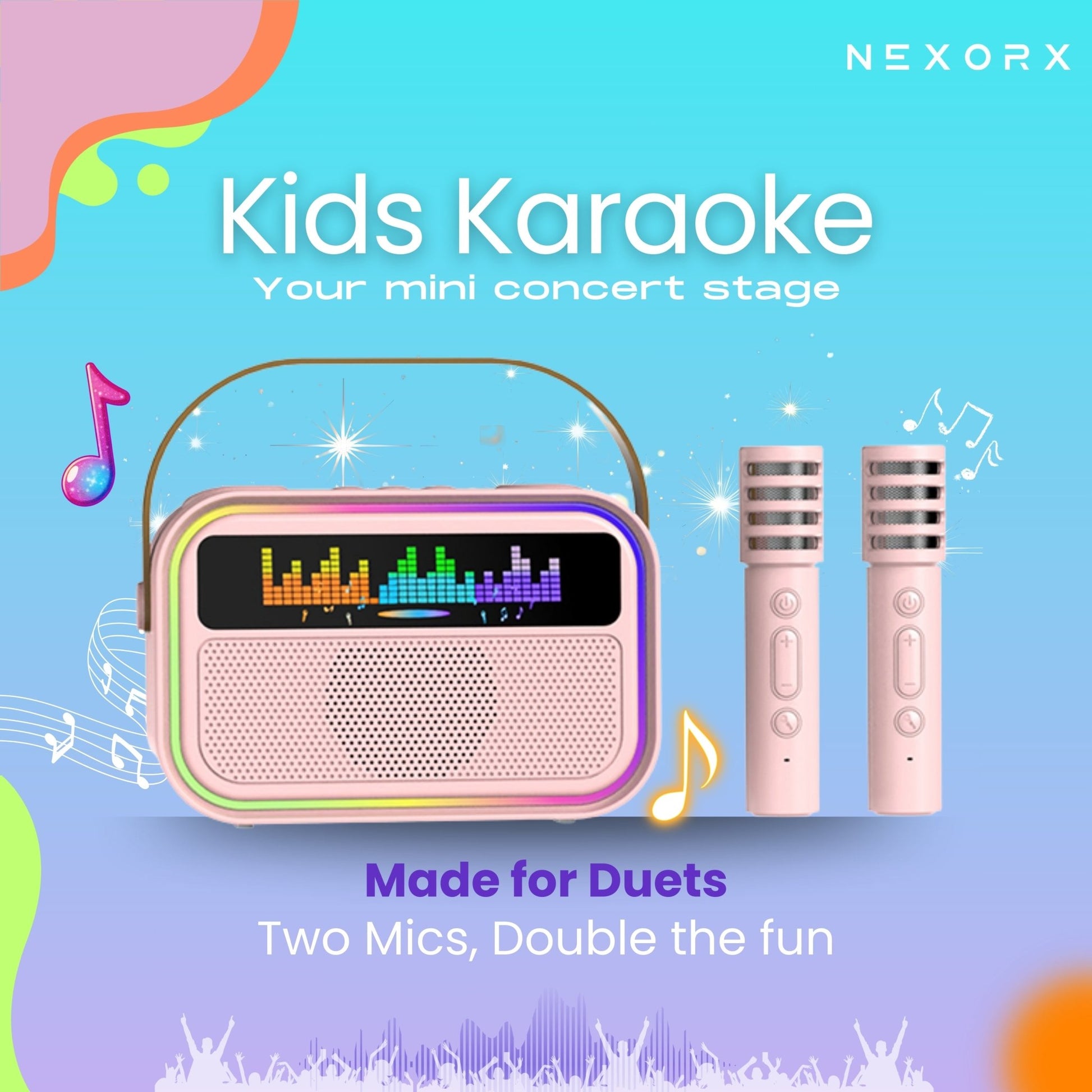 NEXORX Kids Karaoke Speaker w/ Dual Mics – Pink - Marah Kids