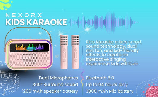 NEXORX Kids Karaoke Speaker w/ Dual Mics – Pink - Marah Kids