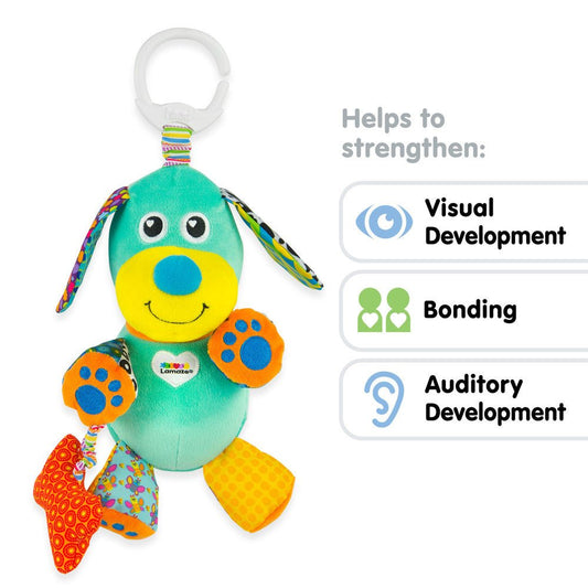 Lamaze Pupsqueak Clip & Go Puppy: Baby Toy with Squeaker, Teether, 0+ Months - Marah Kids