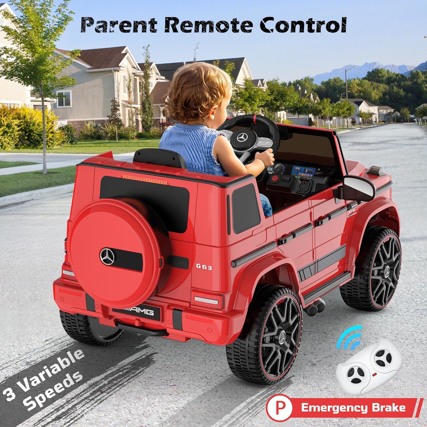 Mercedes - Benz Licensed G63 Car for Kids, 12V Ride on Car w/Parent Remote Control, LED Headlights, Music Player & Horn, Soft Start,Kids Electric Vehicle - Red - Marah Kids
