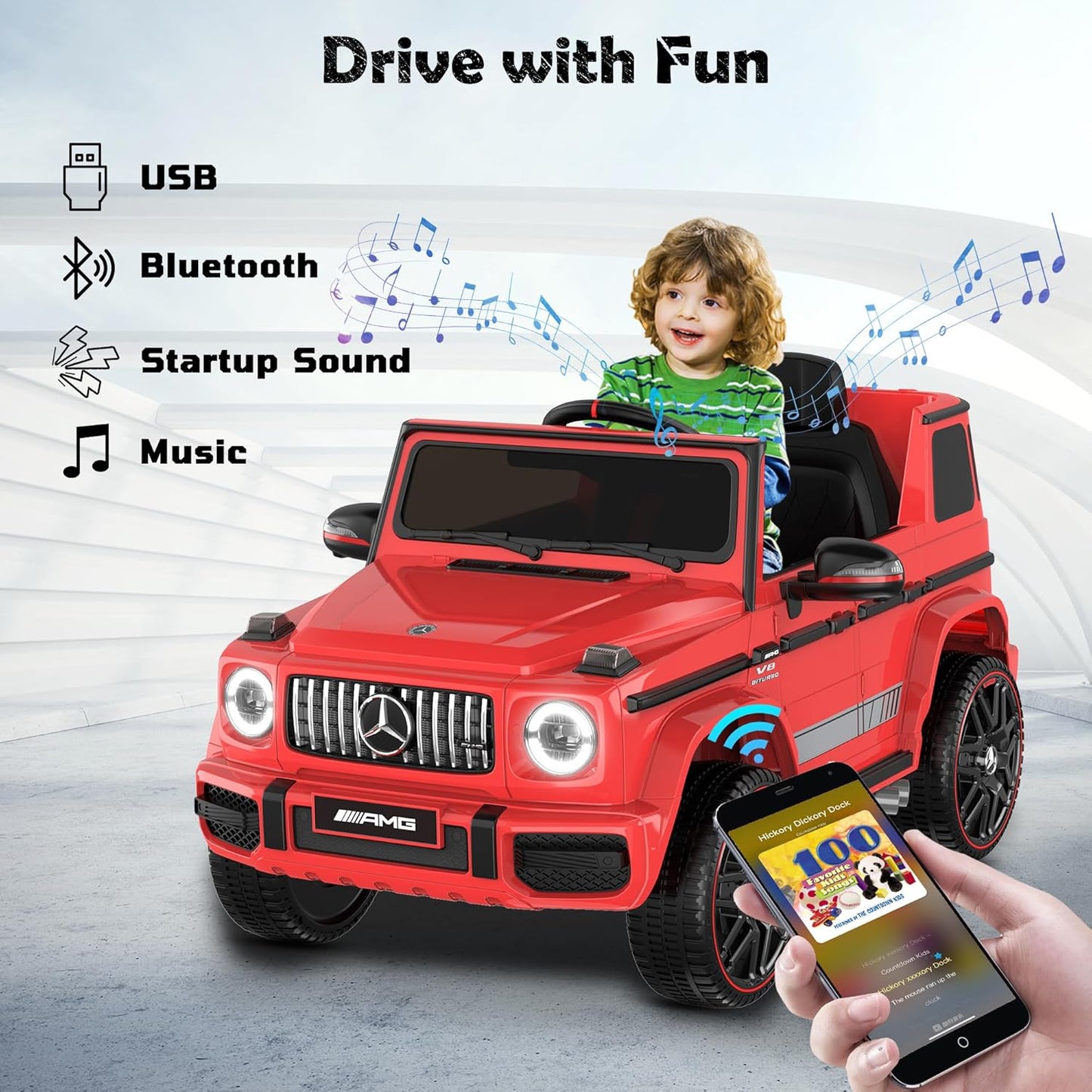 Mercedes - Benz Licensed G63 Car for Kids, 12V Ride on Car w/Parent Remote Control, LED Headlights, Music Player & Horn, Soft Start,Kids Electric Vehicle - Red - Marah Kids