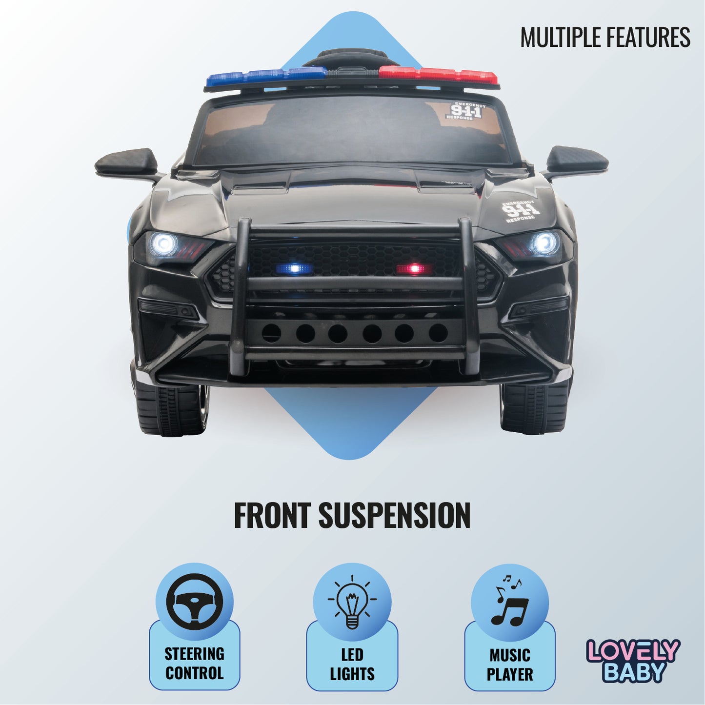Lovely Baby Kids Licensed Police Ride - On Car - Black - Marah Kids