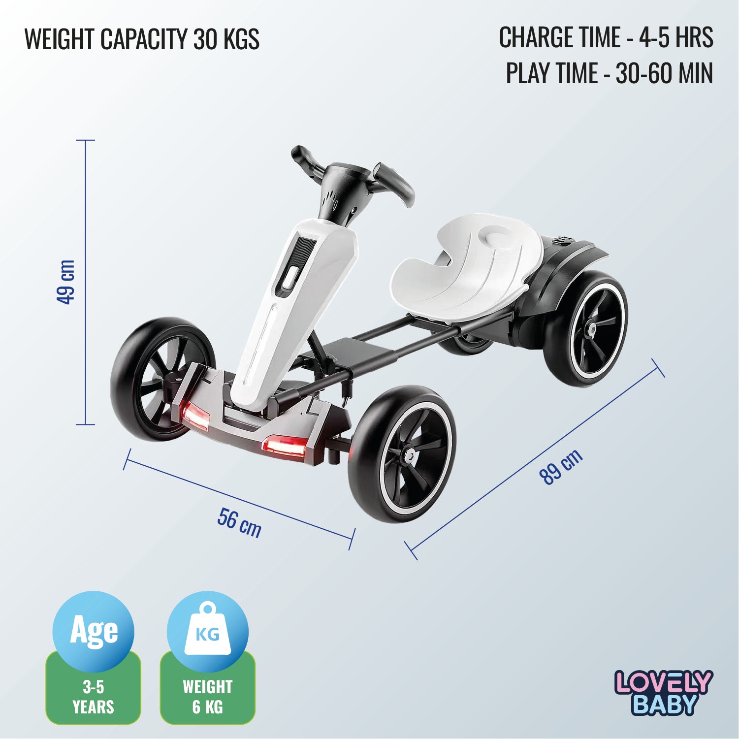 Lovely Baby LB - 2055E Electric Go Kart - White - Marah Kids