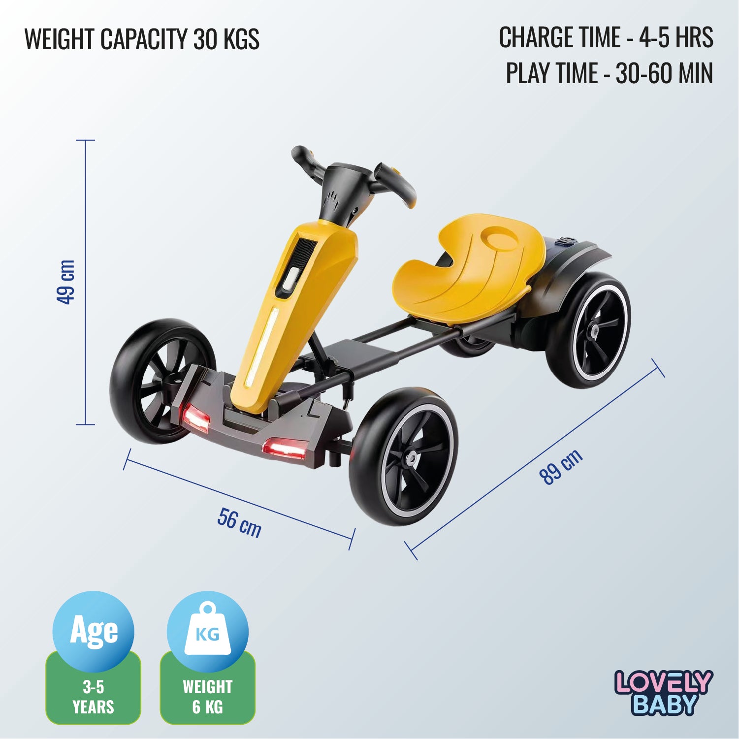 Lovely Baby LB - 2055E Electric Go Kart - Yellow - Marah Kids
