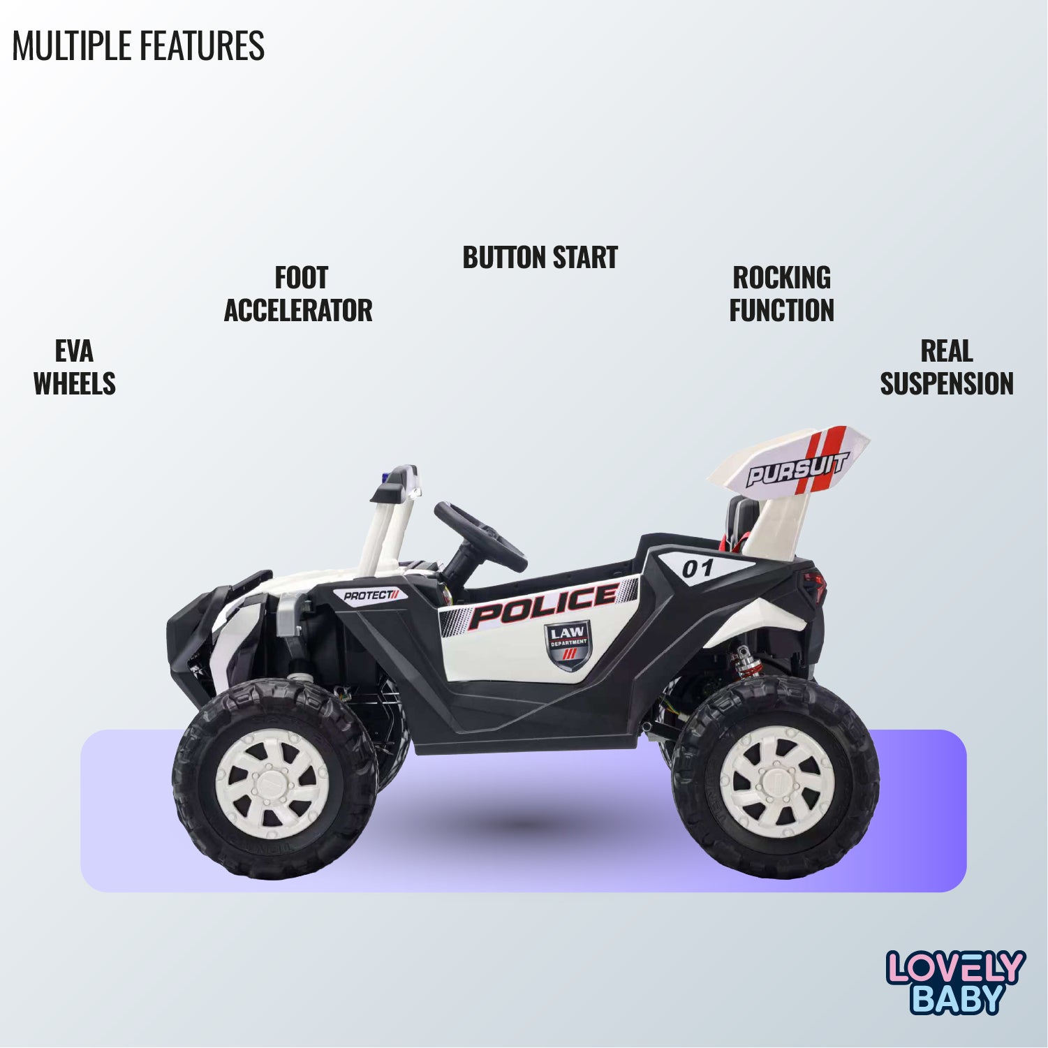 Lovely Baby Powered Riding Police Jeep - White - Marah Kids