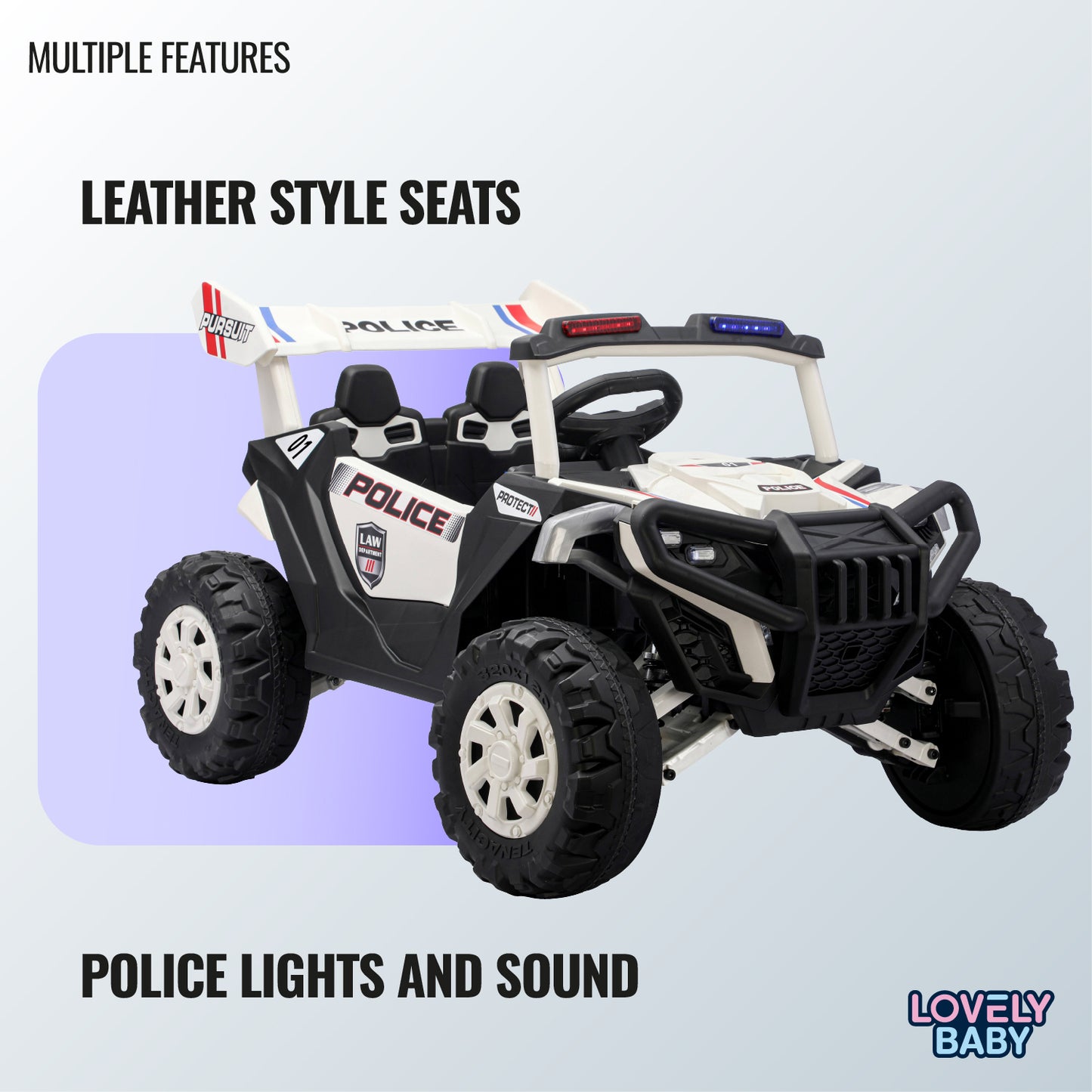 Lovely Baby Powered Riding Police Jeep - White - Marah Kids