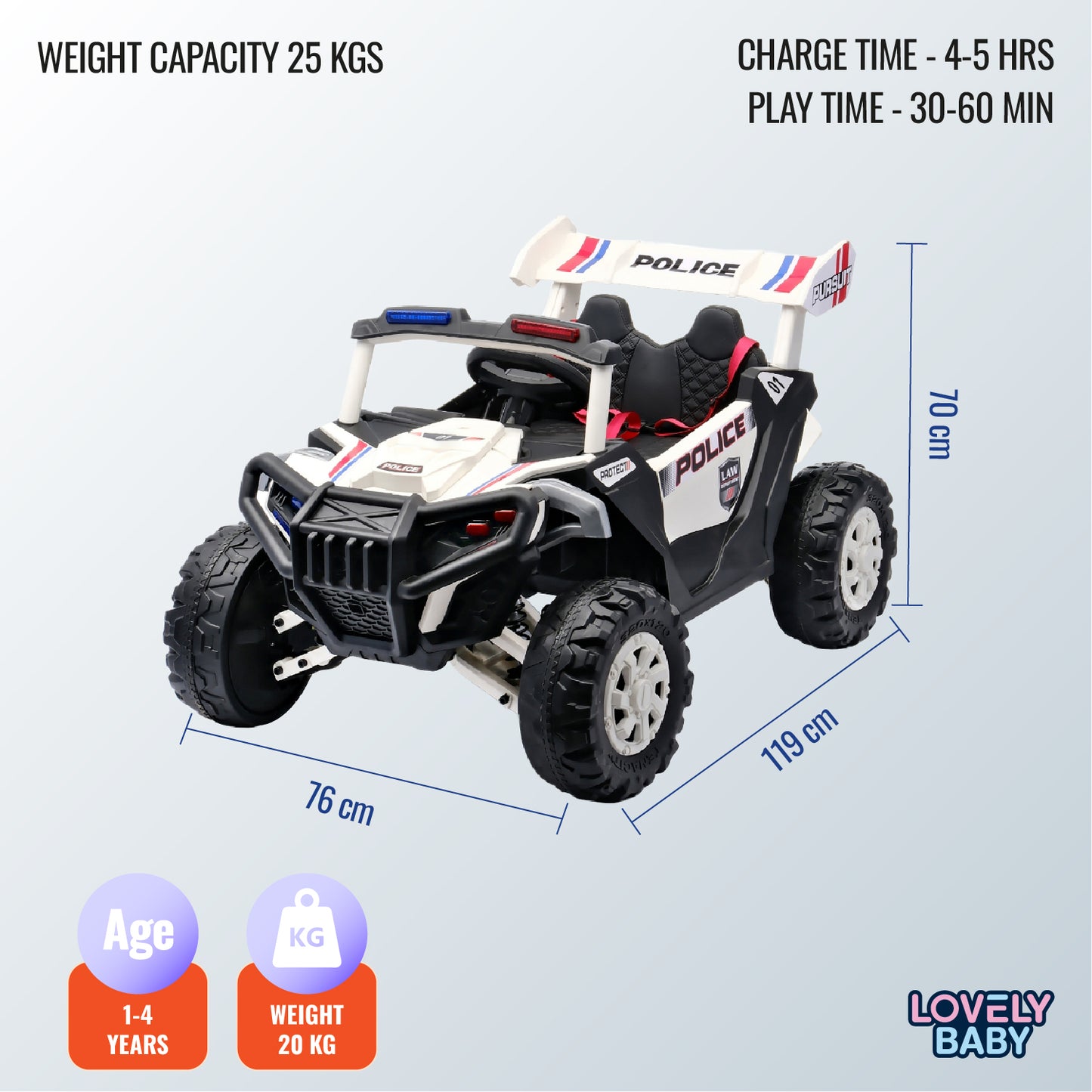 Lovely Baby Powered Riding Police Jeep - White - Marah Kids