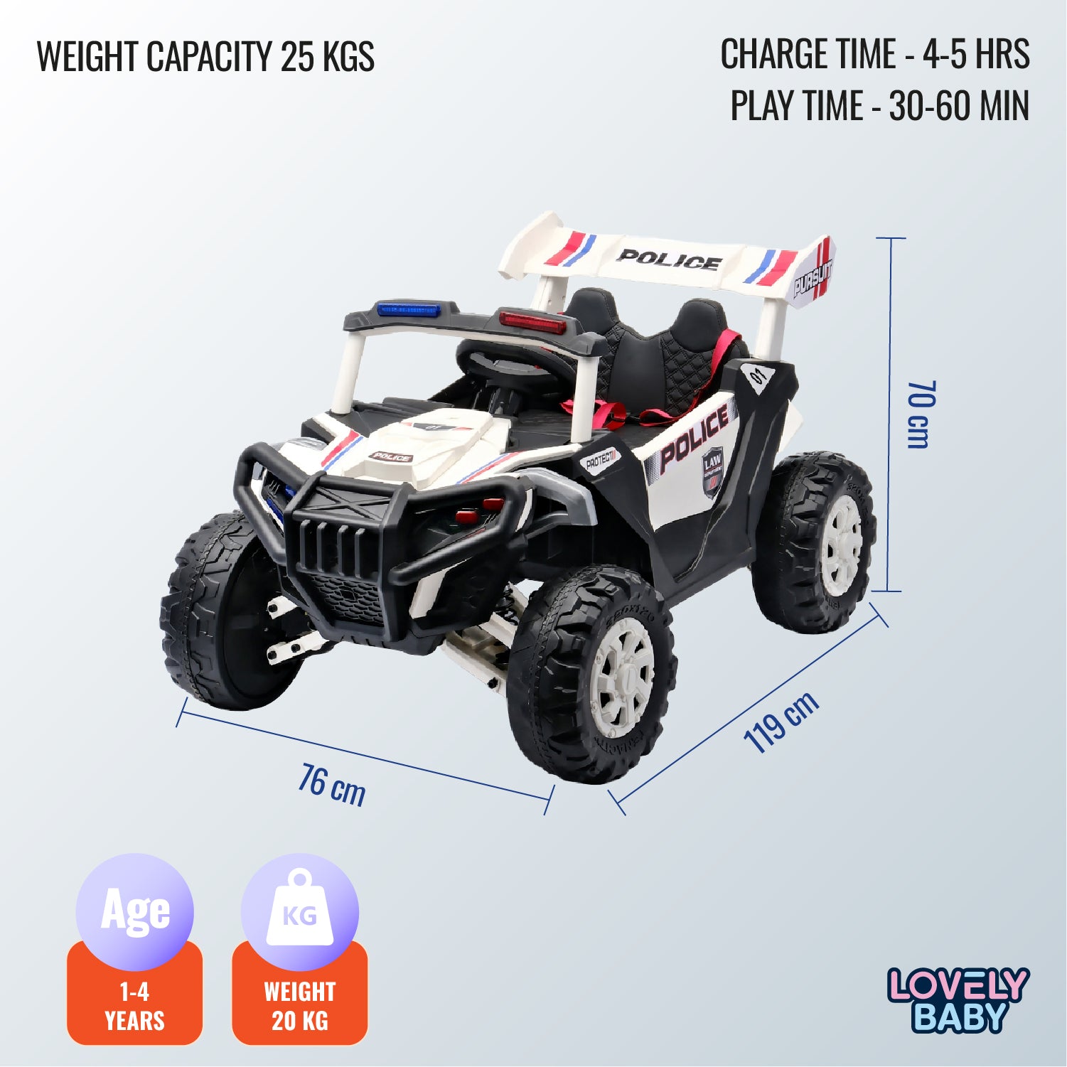Lovely Baby Powered Riding Police Jeep - White - Marah Kids