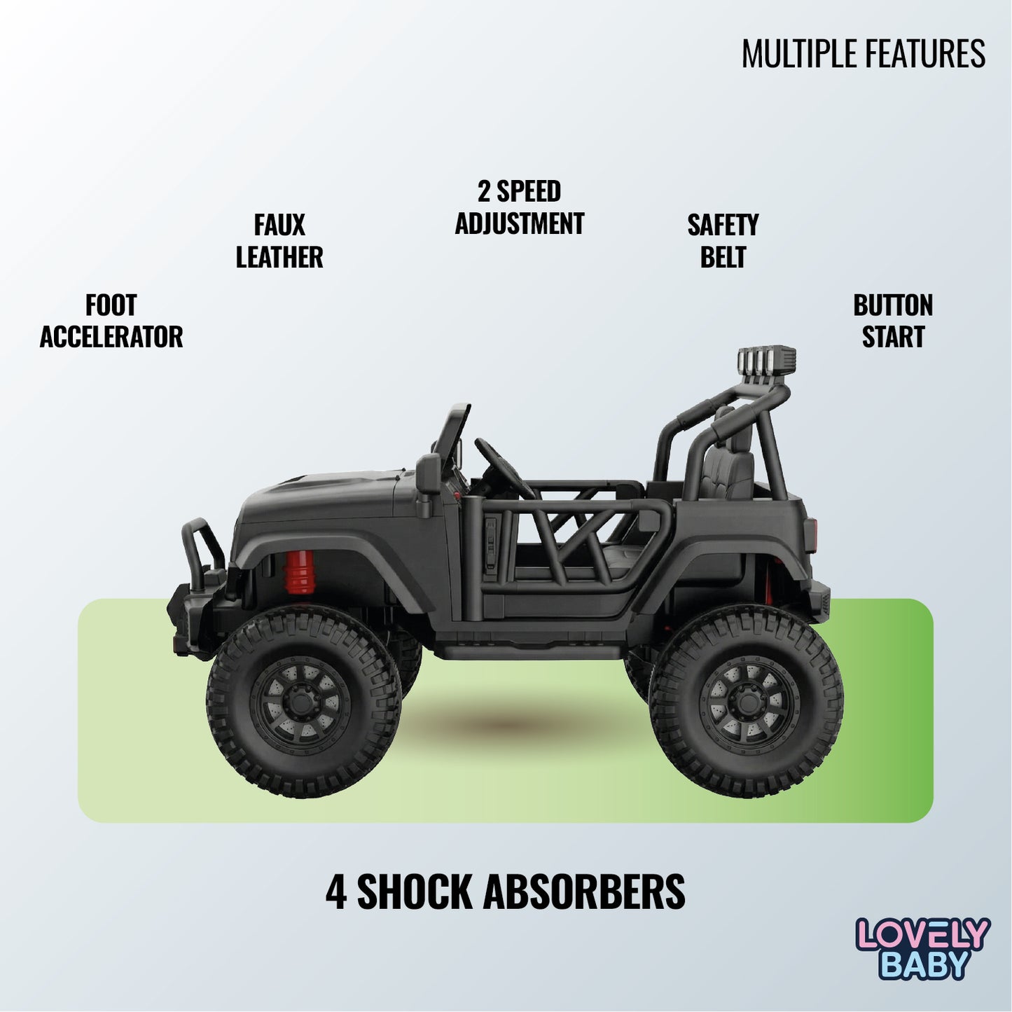 Lovely Baby Kids Powered Riding Jeep - Black - Marah Kids