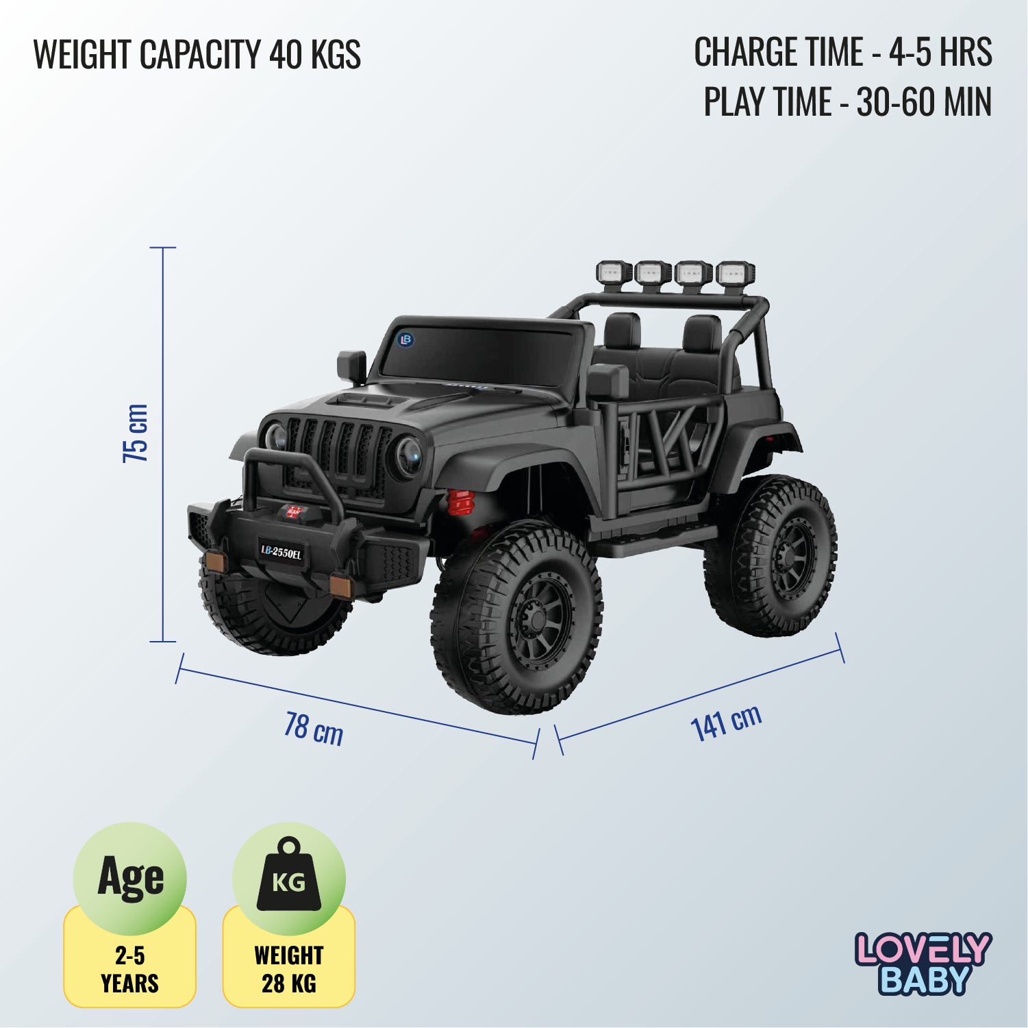 Lovely Baby Kids Powered Riding Jeep - Black - Marah Kids