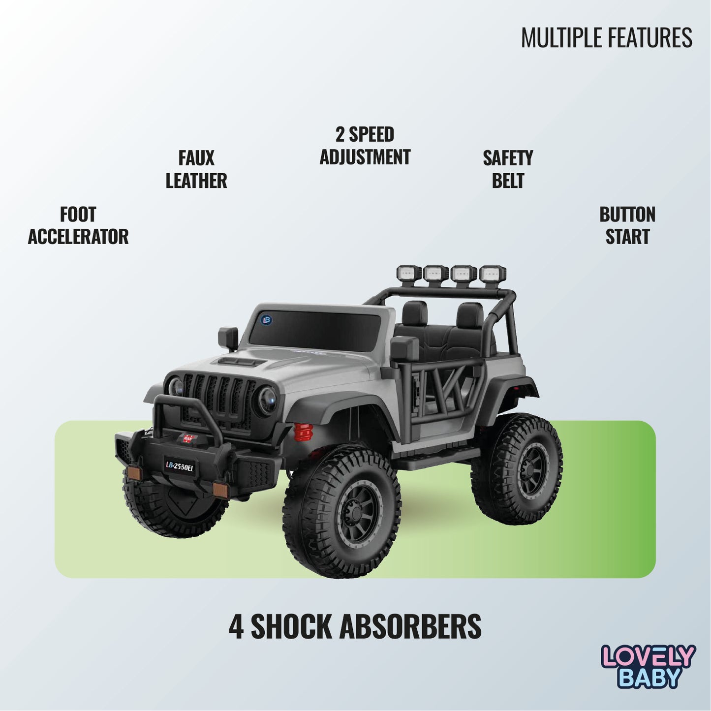 Lovely Baby Kids Powered Riding Jeep - Grey - Marah Kids