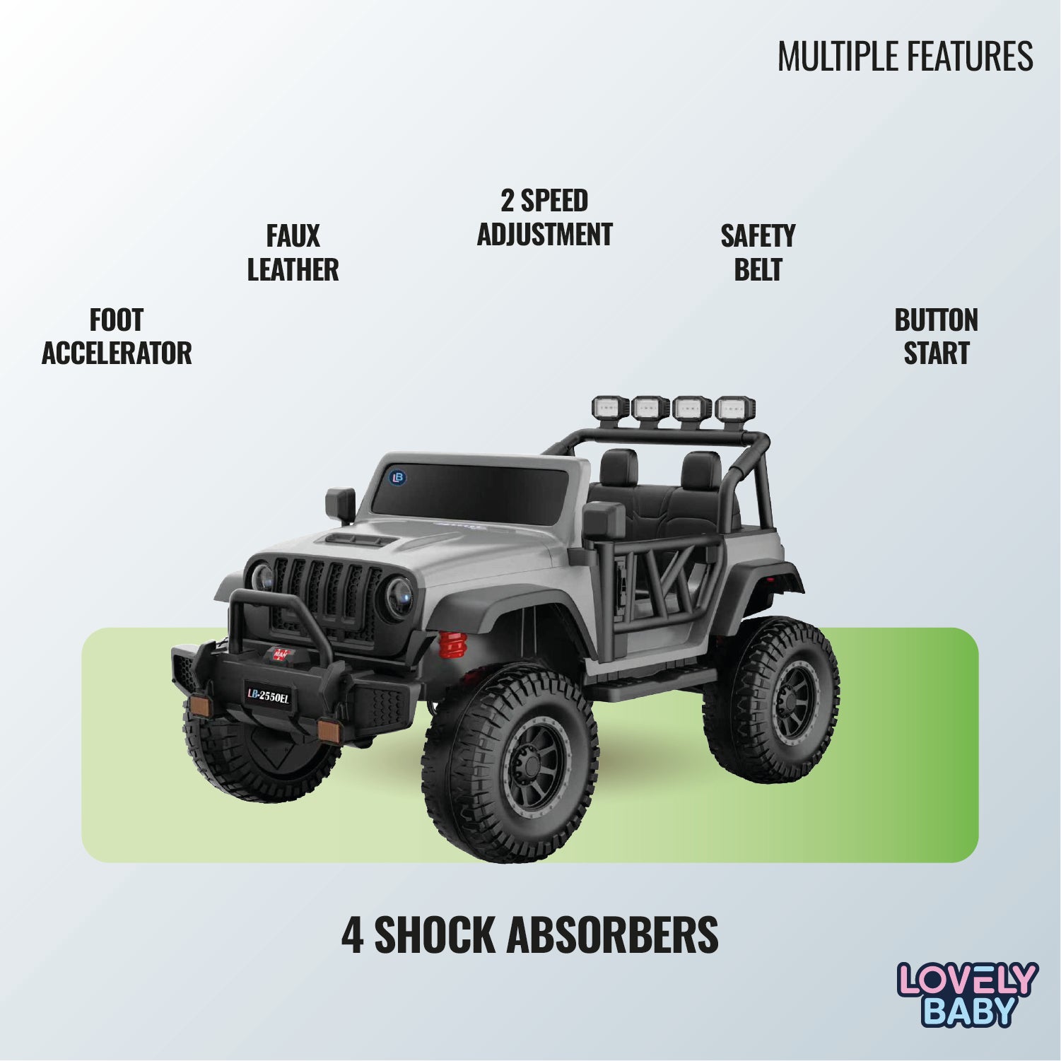 Lovely Baby Kids Powered Riding Jeep - Grey - Marah Kids