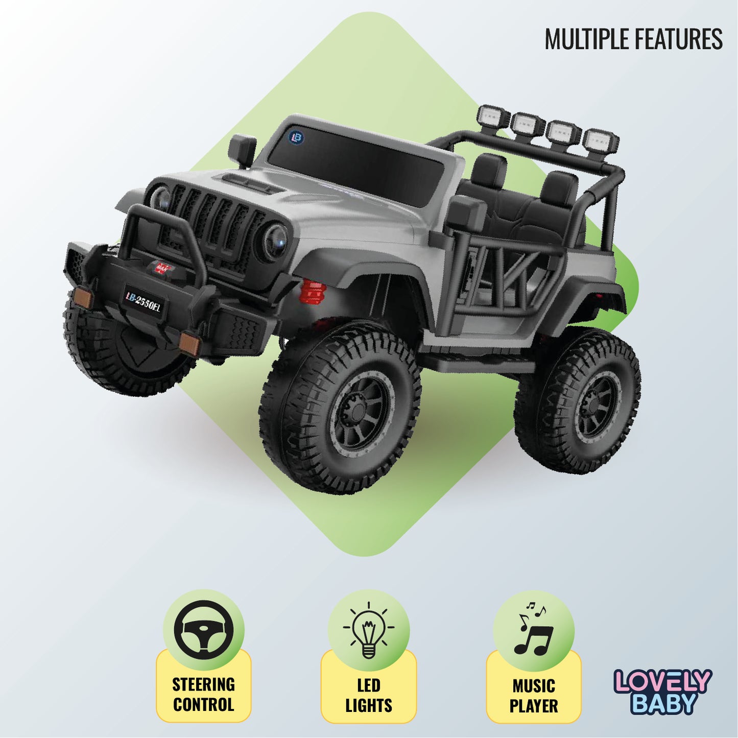 Lovely Baby Kids Powered Riding Jeep - Grey - Marah Kids