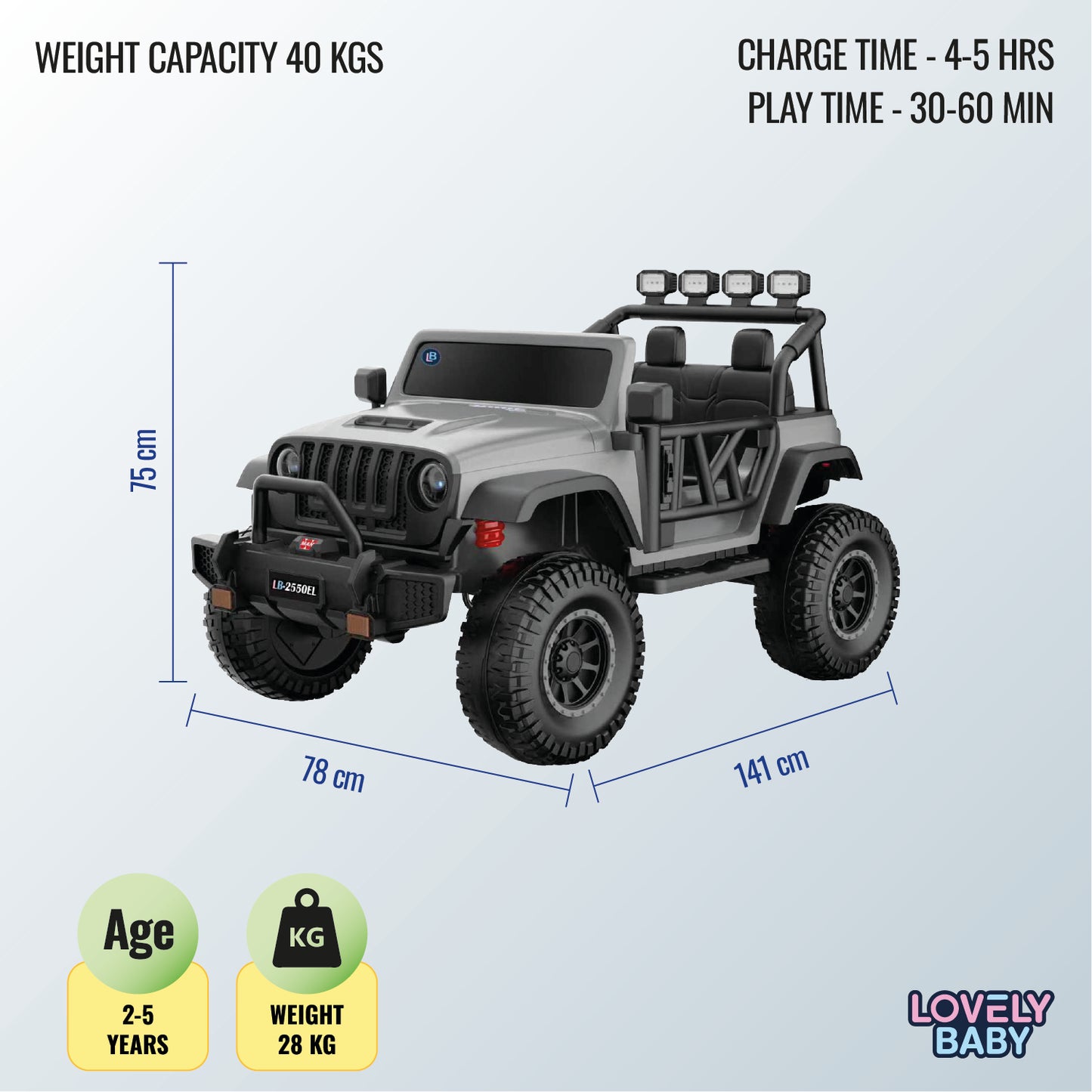 Lovely Baby Kids Powered Riding Jeep - Grey - Marah Kids
