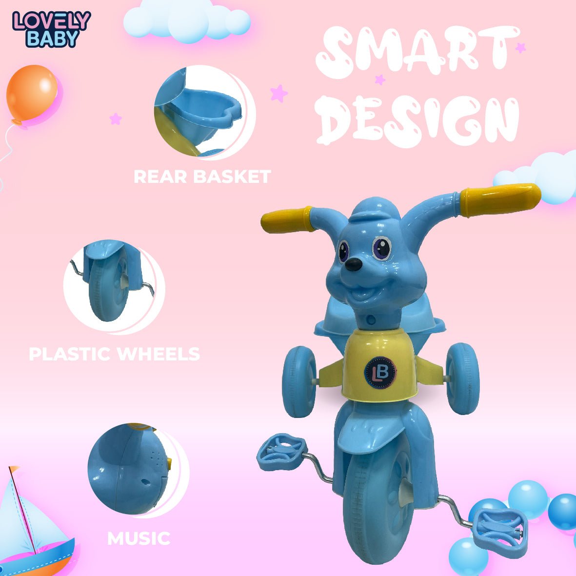 Lovely Baby Kids Trike - Blue - Marah Kids