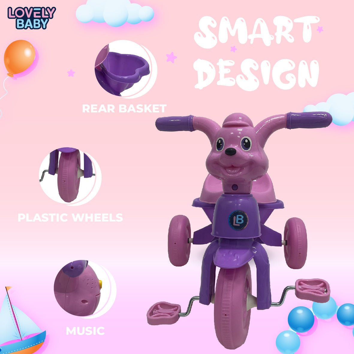 Lovely Baby Kids Trike - Pink - Marah Kids