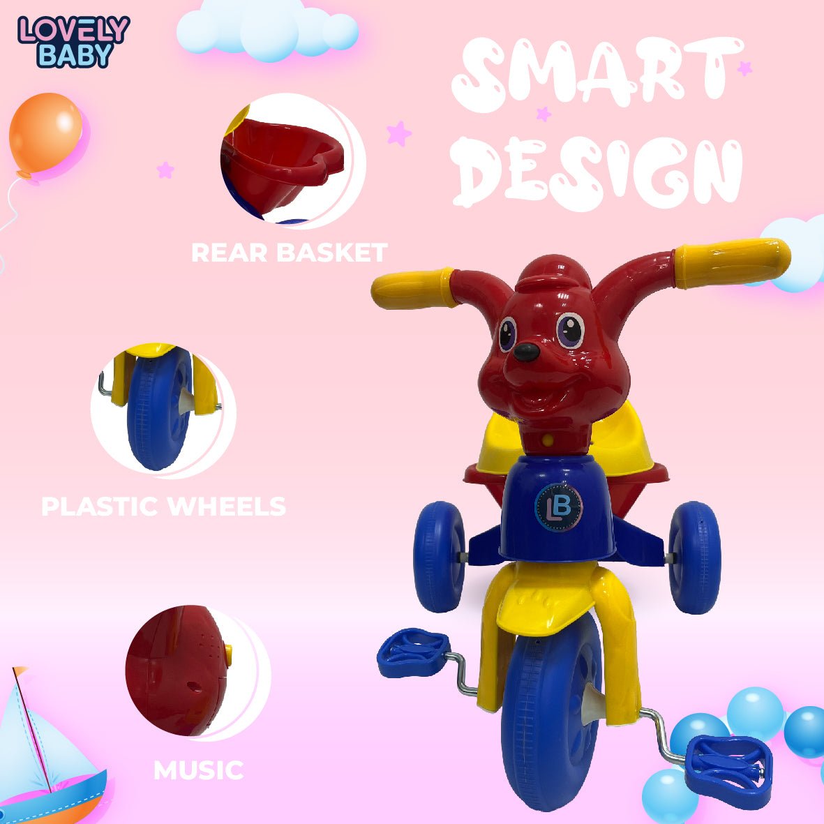 Lovely Baby Kids Trike - Red - Marah Kids