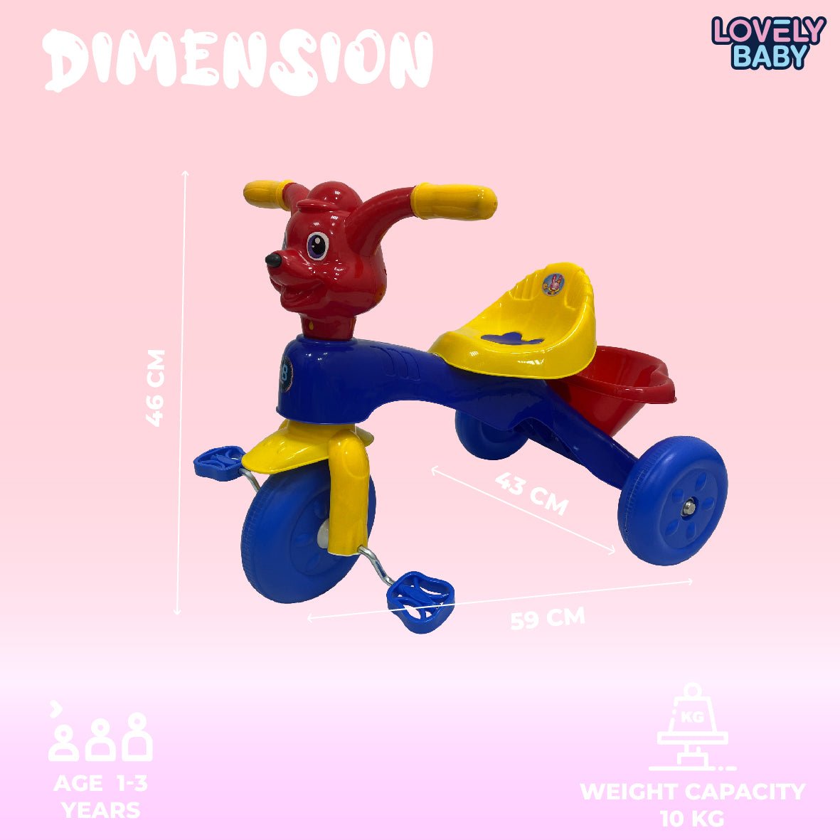 Lovely Baby Kids Trike - Red - Marah Kids