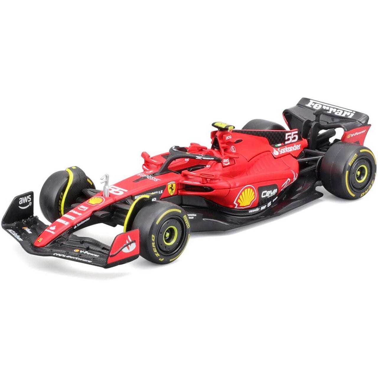 نموذج مصبوب لسيارة فيراري SF-23 رقم 16 من Bburago مقاس 1/43 مع خوذة لسيارة فورمولا 1 تشارلز ليكلير F1 (2023)