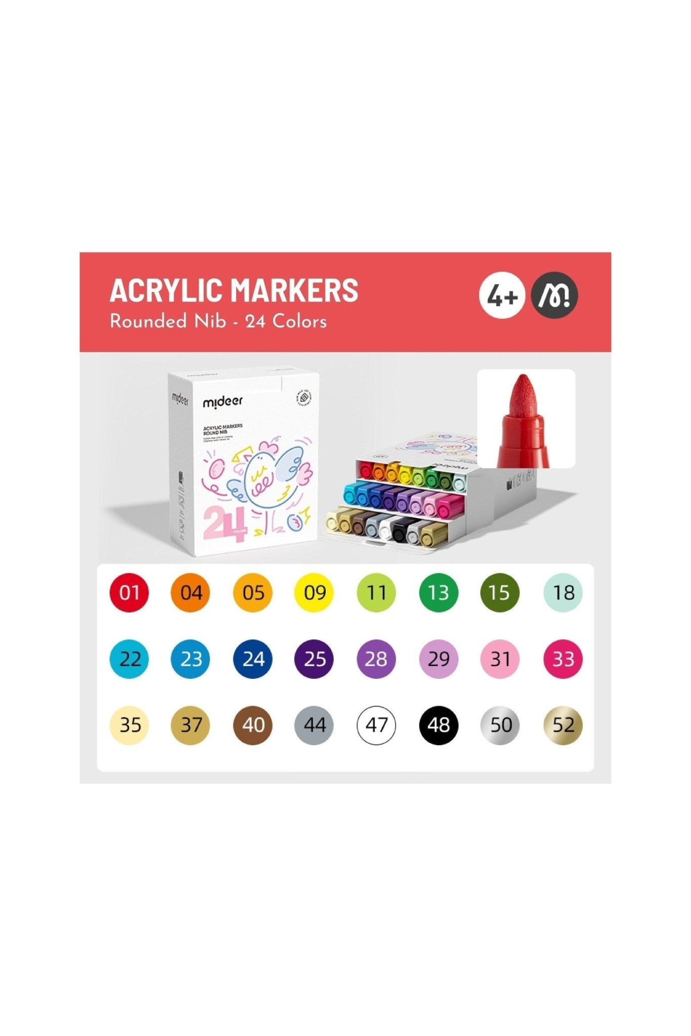 Round Nib Acrylic Markers - 24 Colors - Marah Kids