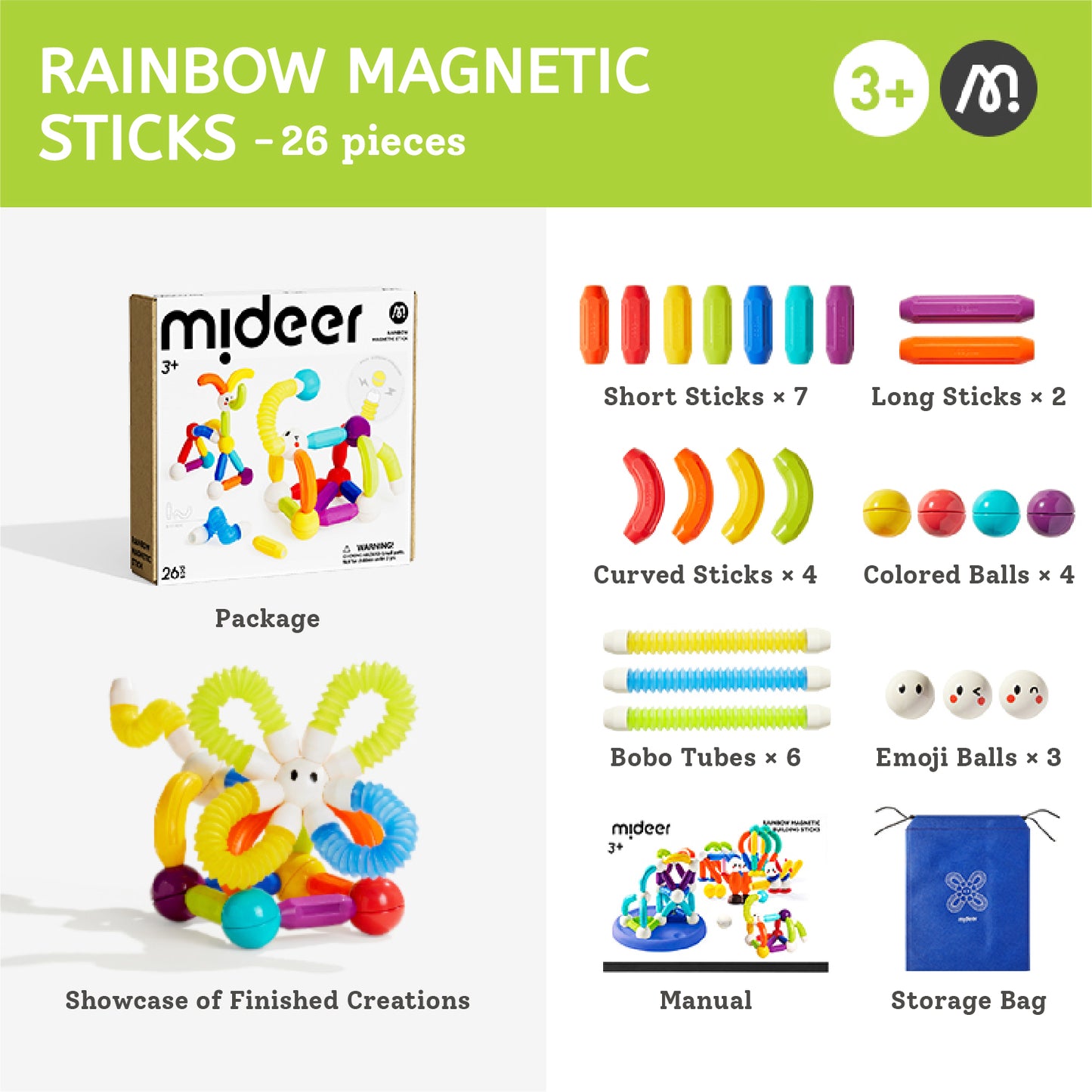 Mideer - Rainbow Magnetic Sticks - 26 Pieces