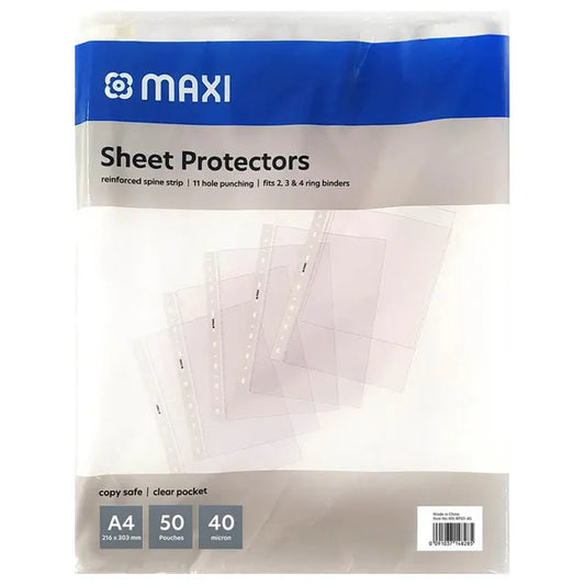 MAXI SHEET PROTECTOR A4 40MIC POLY BAG OF 50PC