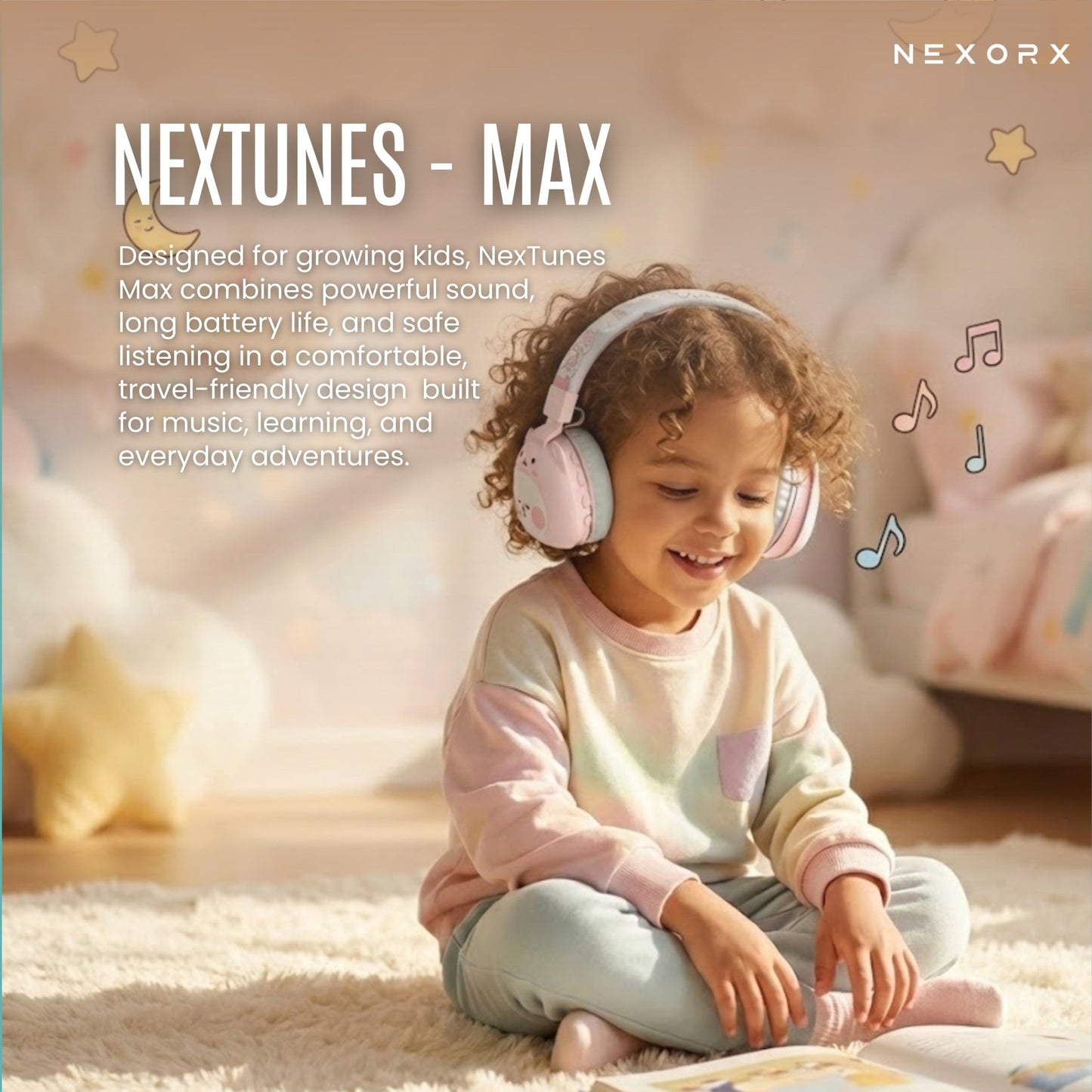 NEXORX NexTunes 002 Kids Bluetooth Headphones – 20H Playtime, 85dB Safe Volume - Marah Kids