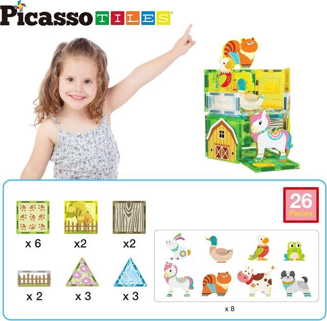 Picasso Magnetic Tiles Farm Animal Set 26 - pieces - Marah Kids