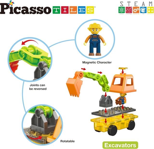 Picasso Magnetic Car Base Backhoe & Excavator 2in1 16 - pieces - Marah Kids