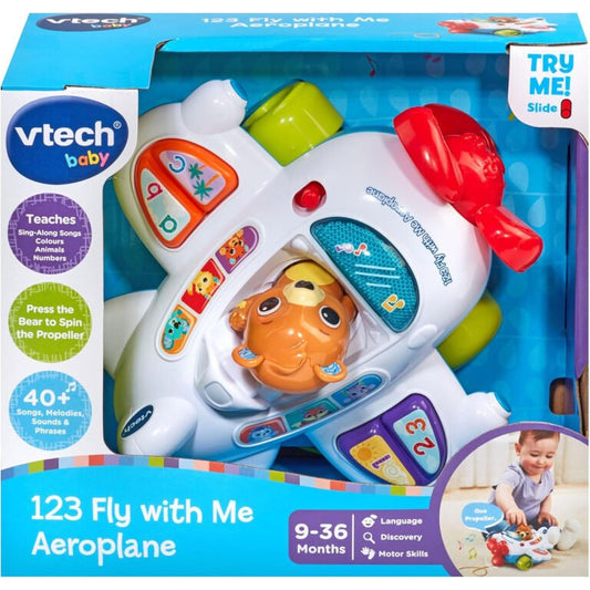 Vtech - 123 Fly with Me Airoplane - Multicolour | Light up button plays fun sing - along songs and the wing buttons introduce numbers and letter sounds. | Suitable ages 9m + up - Marah Kids
