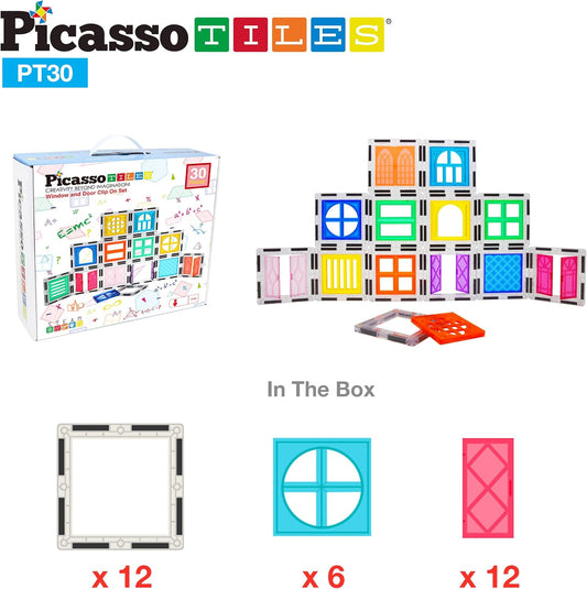Picasso Magnetic Tiles Window and Door Clip - On Set 30 - pieces - Marah Kids