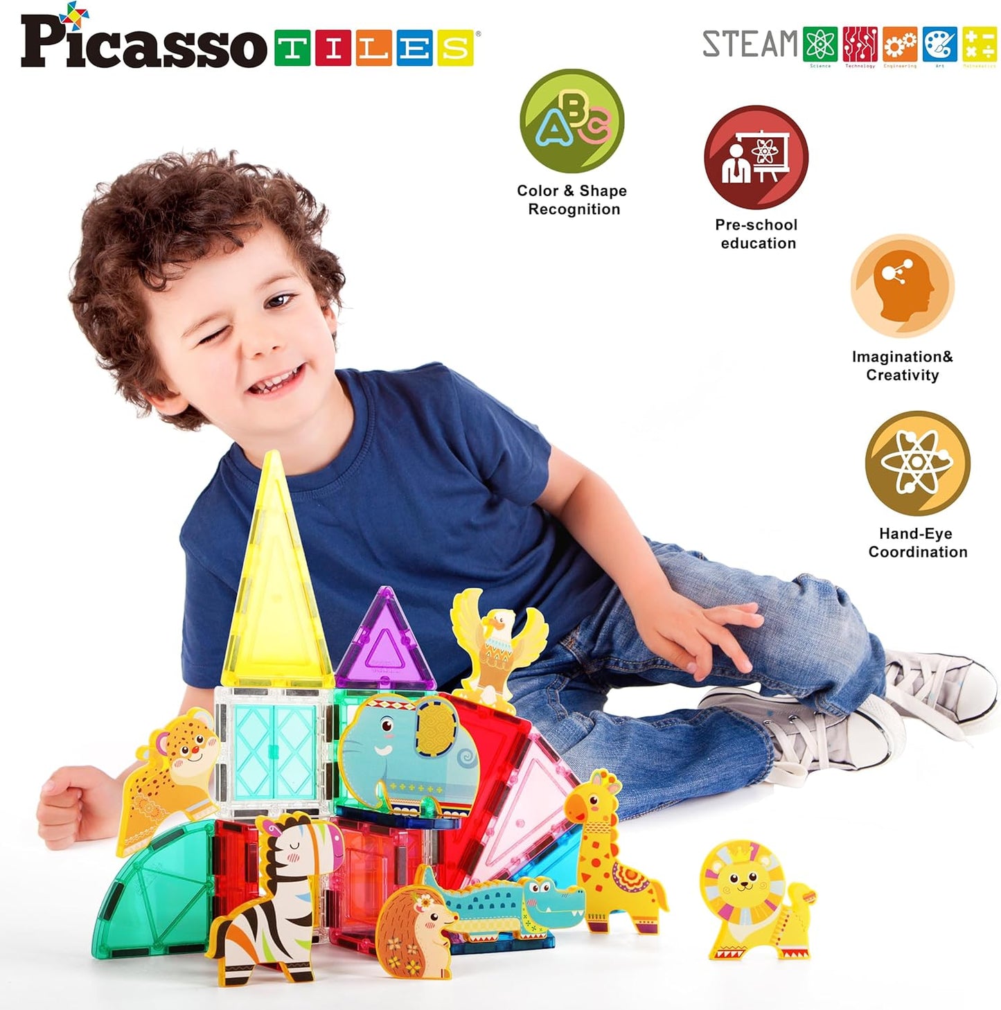 Picasso Magnetic Blocks Safari Animal 8 - pieces - Marah Kids