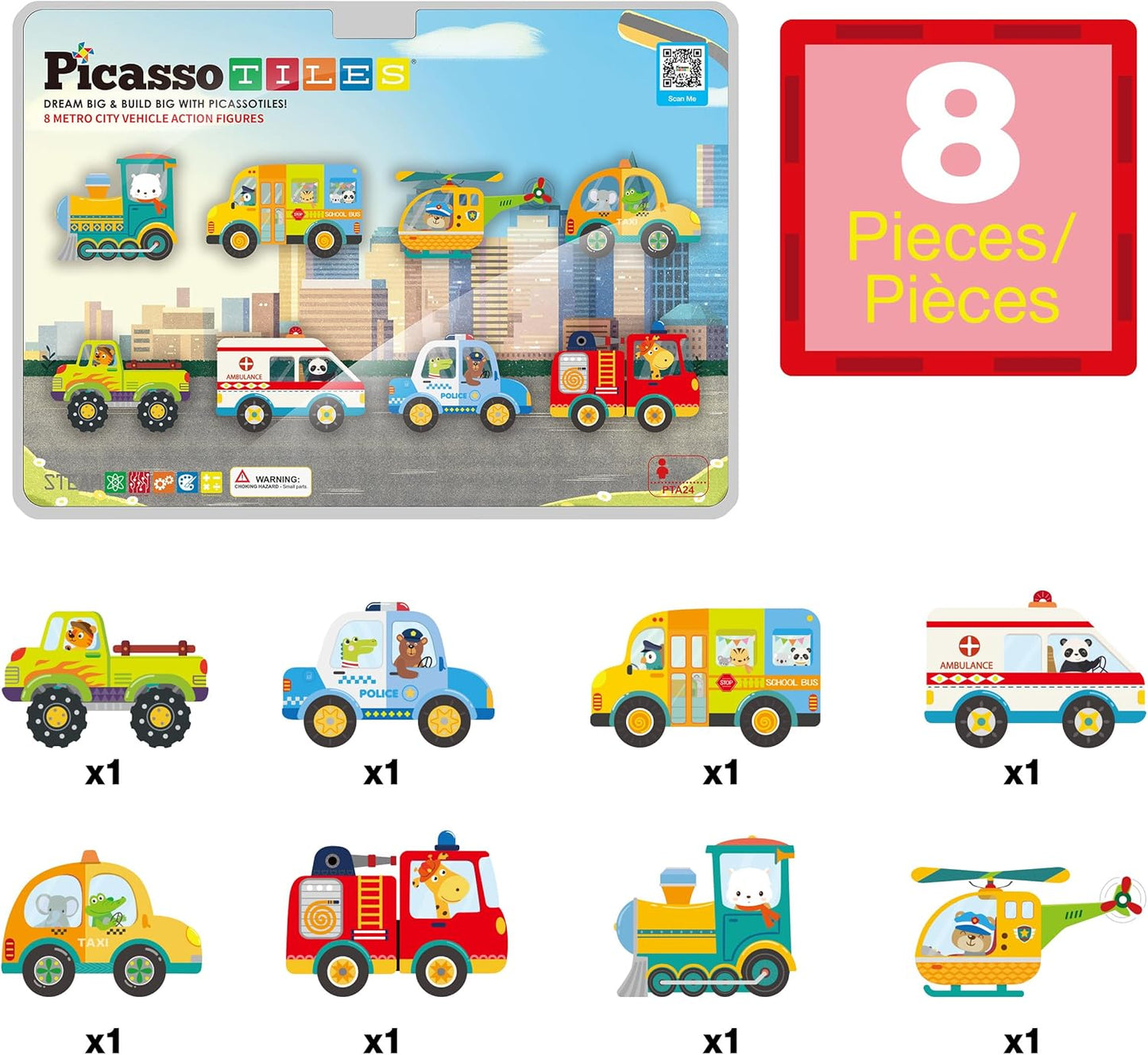 Picasso Magnetic Block Metro City Vehicles 8 - pieces - Marah Kids