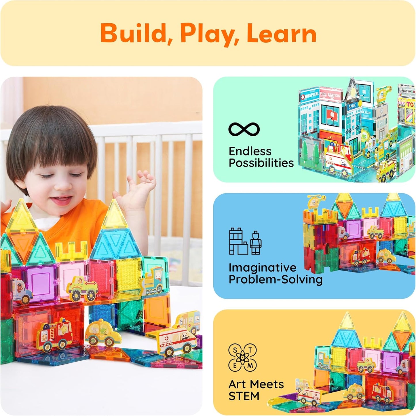 Picasso Magnetic Block Metro City Vehicles 8 - pieces - Marah Kids