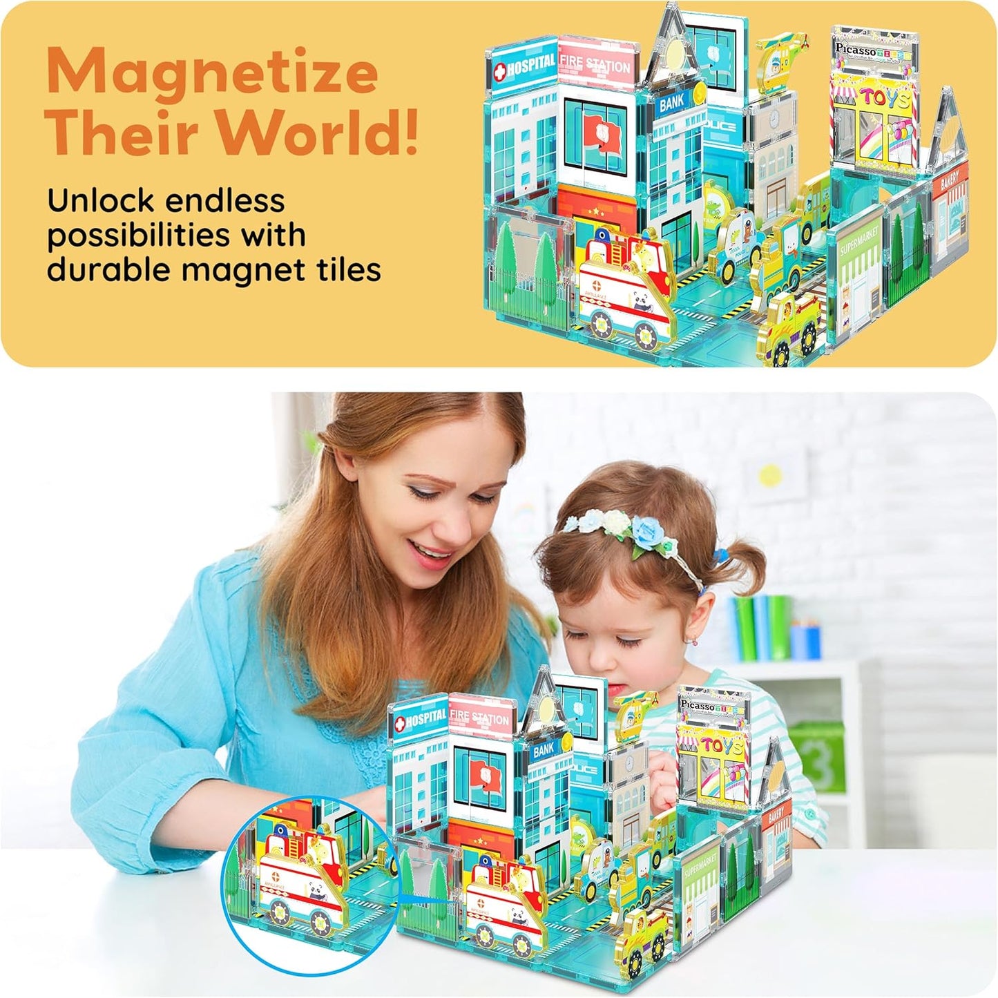 Picasso Magnetic Block Metro City Vehicles 8 - pieces - Marah Kids