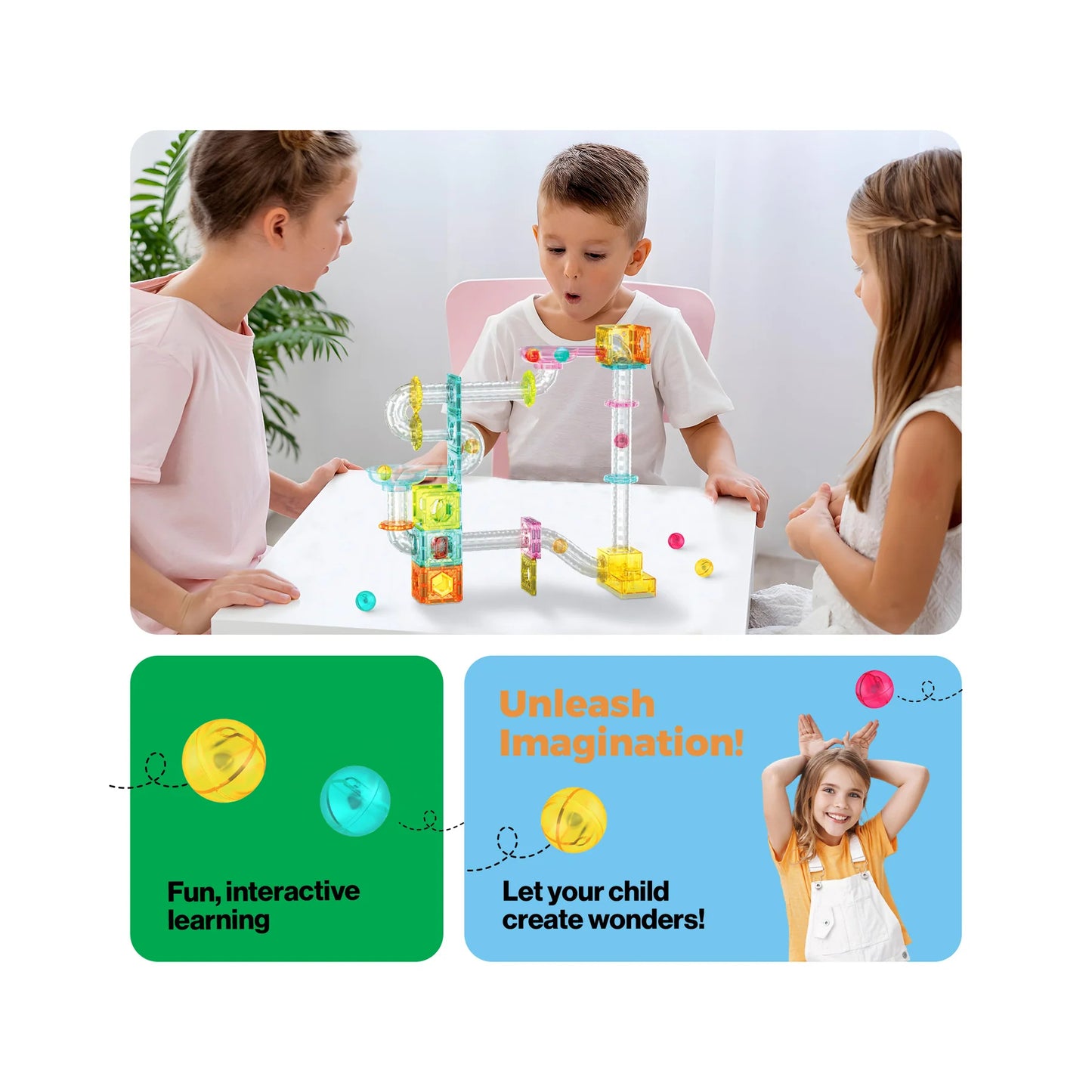 PicassoTiles Magnetic Marble Run with Launcher 80 - Pieces - Marah Kids