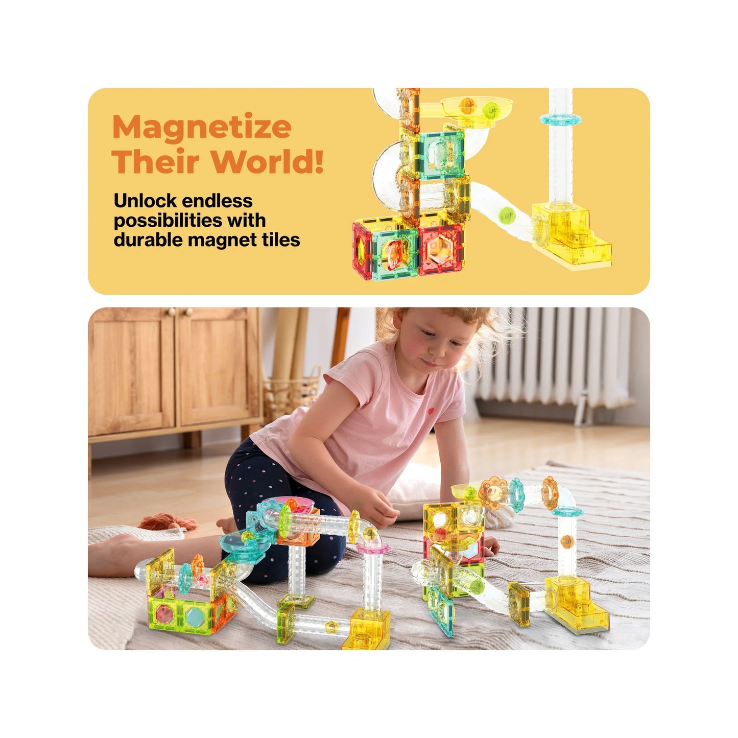 PicassoTiles Magnetic Marble Run with Launcher 80 - Pieces - Marah Kids