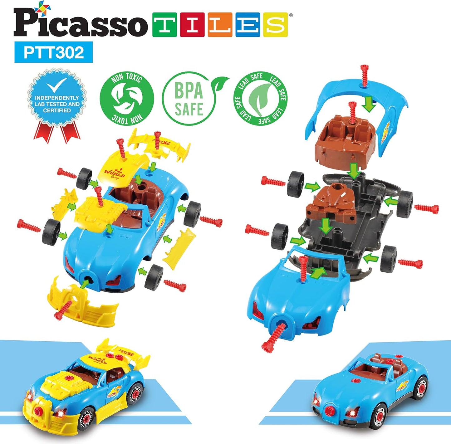 Picasso Magnetic Led Race Car Educational Constructable Kit 30 - pieces - Marah Kids